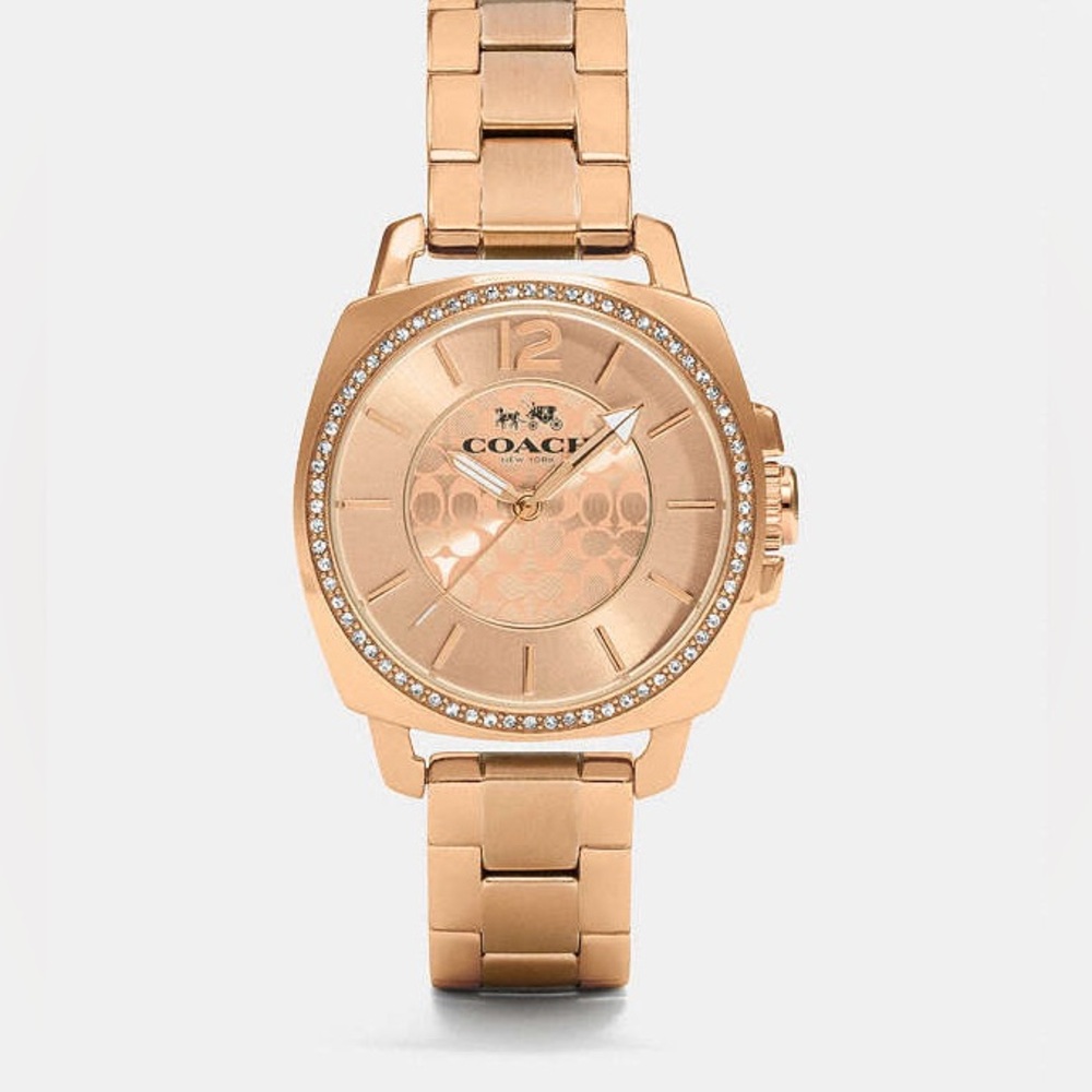 Coach Boyfriend 34 Mm Rose Gold Plated Crystal Bracelet Watch - Picture 2 of 5